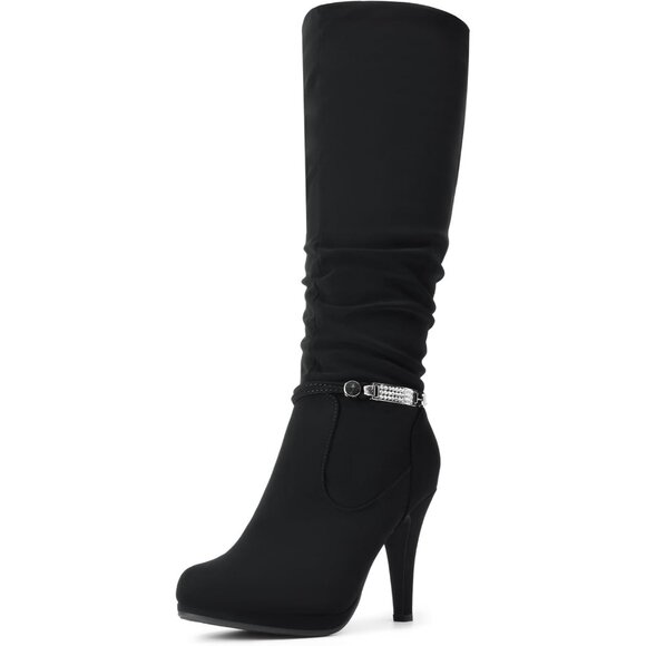 Black Women's Knee High Platform Heel Boots - Picture 1 of 7